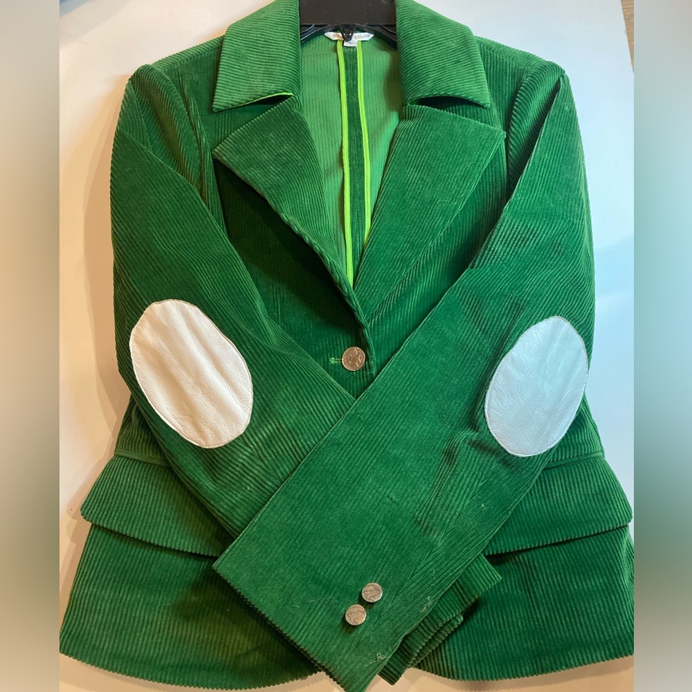 Alice + Olivia structured green corduroy elbow patch 2-button jacket blazer LARG